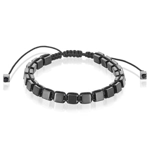 Medium Hematite Cube Stone Adjustable Bracelet - 6mm