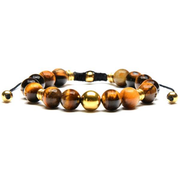 Stone and Gold Plated Beaded Adjustable Bracelet (10mm): Onyx