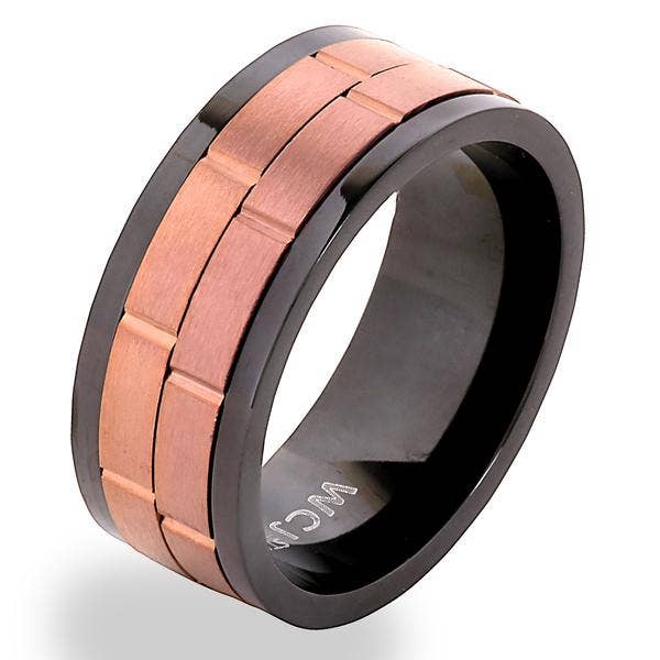 Black Plated Stainless Steel Coffee Colored Spinner Ring: 11