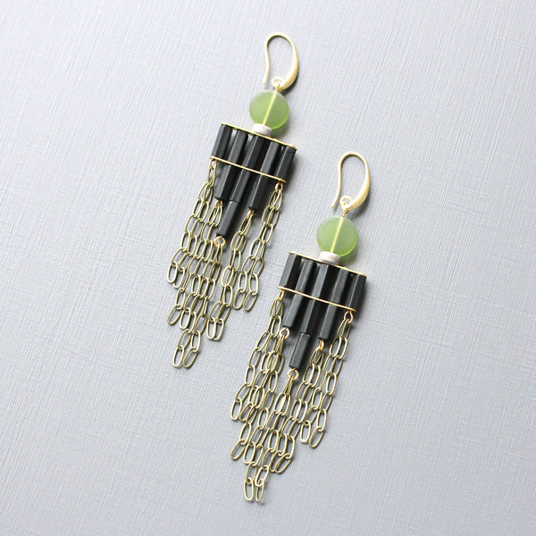 Olivine & Black Shoulder Duster Earrings