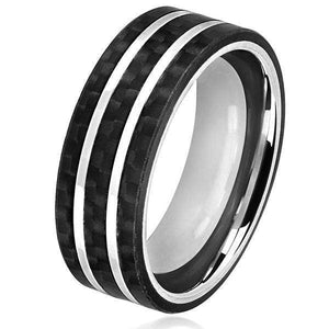 Men's Stainless Steel Silver Striped Ring: 10