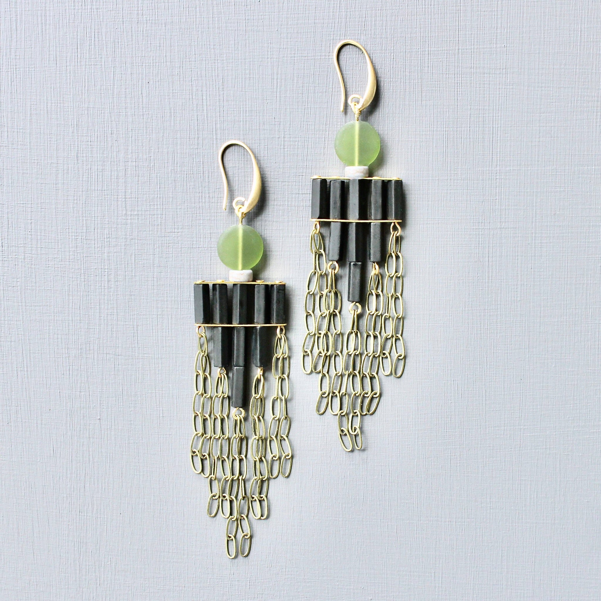 Olivine & Black Shoulder Duster Earrings