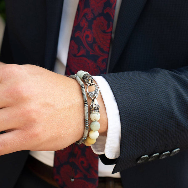 Natural Stone and Hematite Bead Adjustable Shocker Bracelet: Picture Jasper