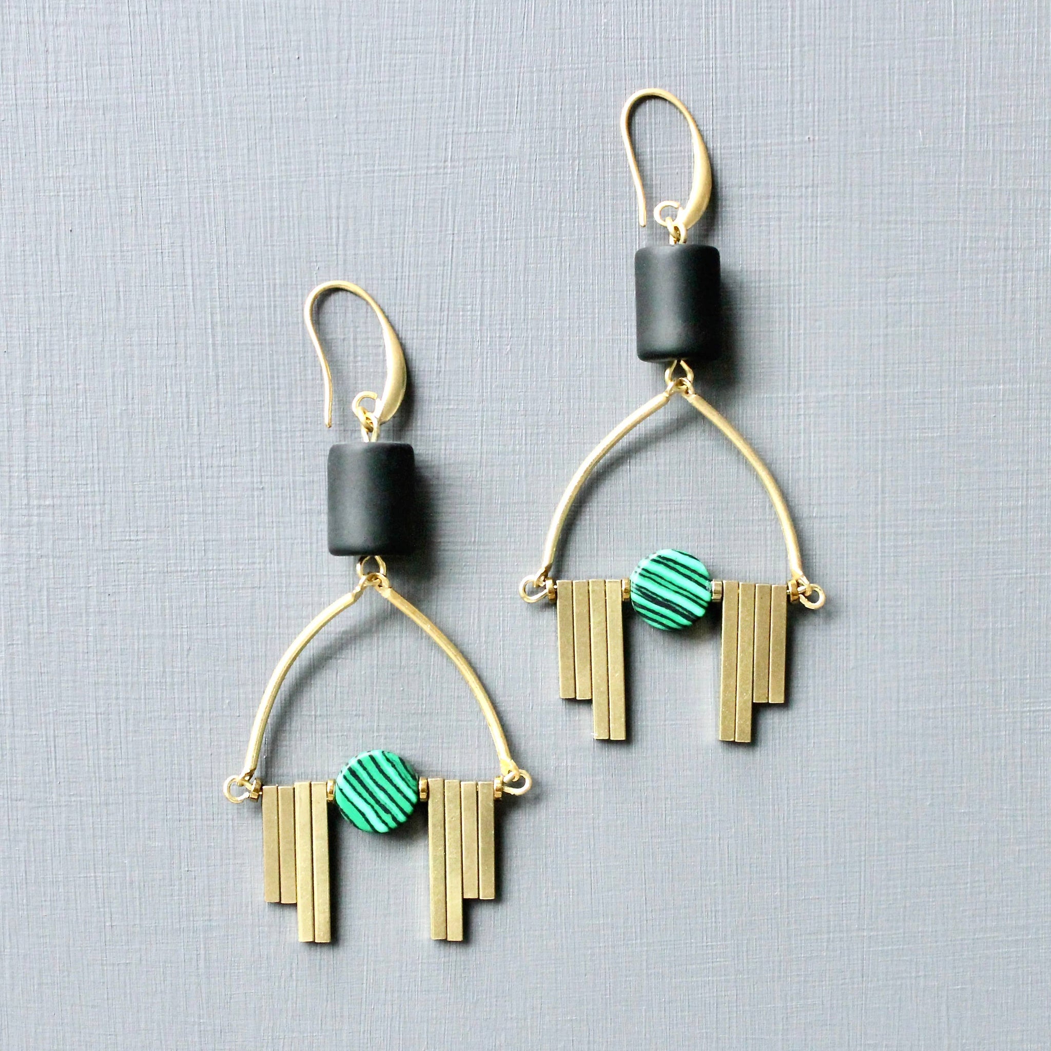 Black  &  Green Artdeco Earrings