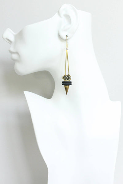 Black Glass & Rhinestone Spike Earrings