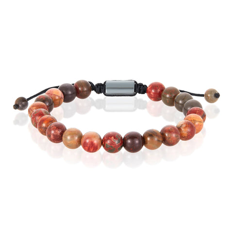 Natural Stone Beaded Adjustable Shocker Tie Bracelet (8mm): Picasso Jasper