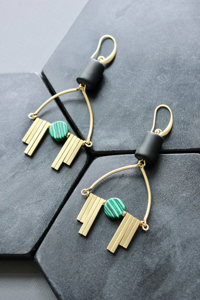 Black  &  Green Artdeco Earrings