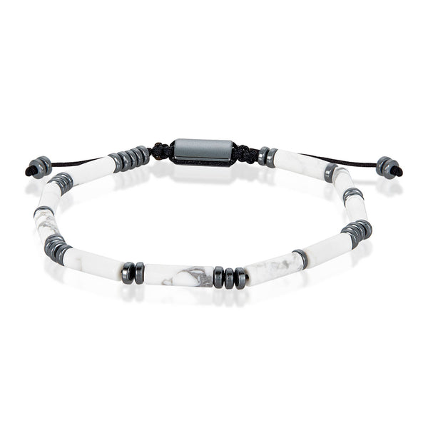 Natural Stone and Hematite Bead Adjustable Shocker Bracelet: Howlite