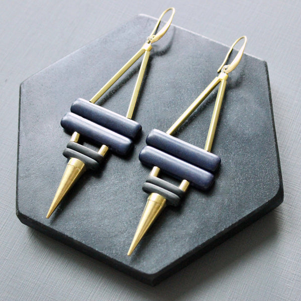 Navy & Black Spike Earrings