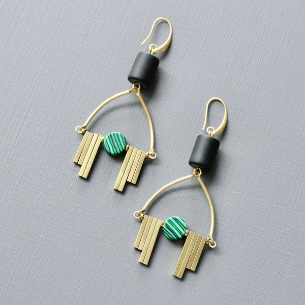 Black  &  Green Artdeco Earrings