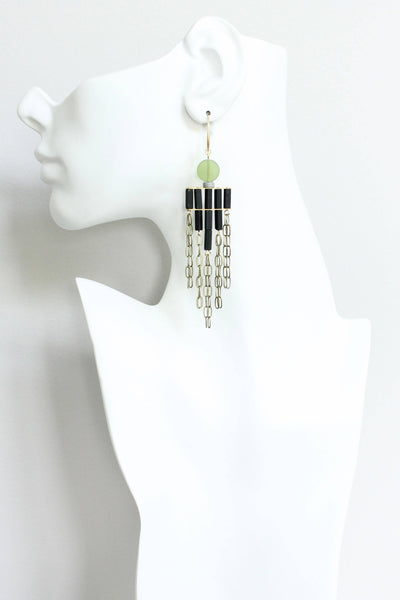 Olivine & Black Shoulder Duster Earrings