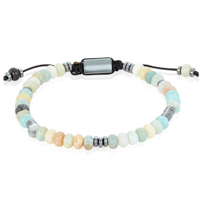 Rondelle Natural Stone and Hematite Bead Adjustable Bracelet: Amazonite