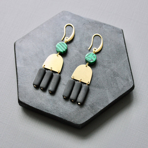 Malachite & Black Glass Earrings