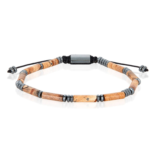 Natural Stone and Hematite Bead Adjustable Shocker Bracelet: Howlite