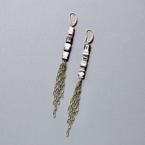 Glass With Chain Shoulder Duster Earrings