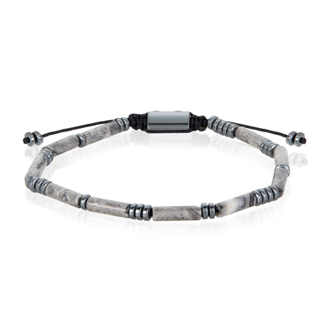 Natural Stone and Hematite Bead Adjustable Shocker Bracelet: Gray Picture Jasper