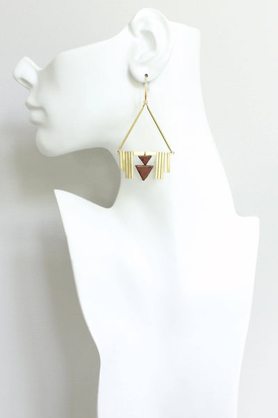 Burgundy & Brass Artdeco Earrings