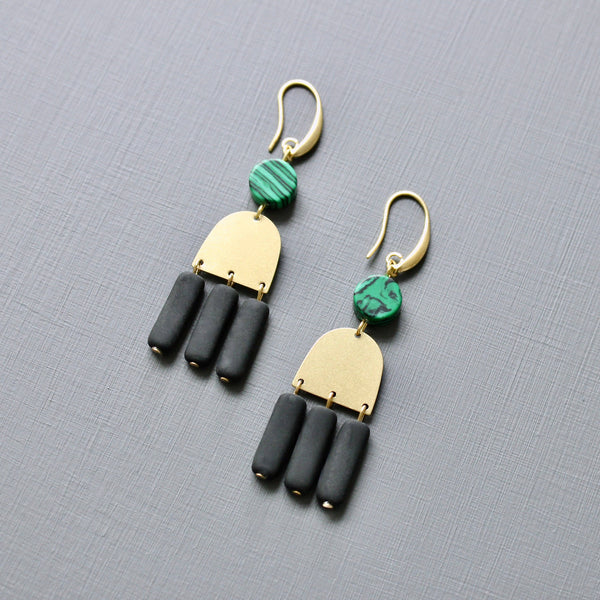 Malachite & Black Glass Earrings