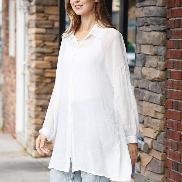 Women's Solid Color Button-Up Shirt Cover Up: One Size / White