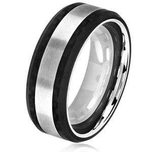 Men's Carbon Fiber Stainless Steel Beveled Ring: 9