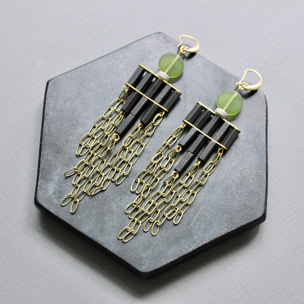 Olivine & Black Shoulder Duster Earrings