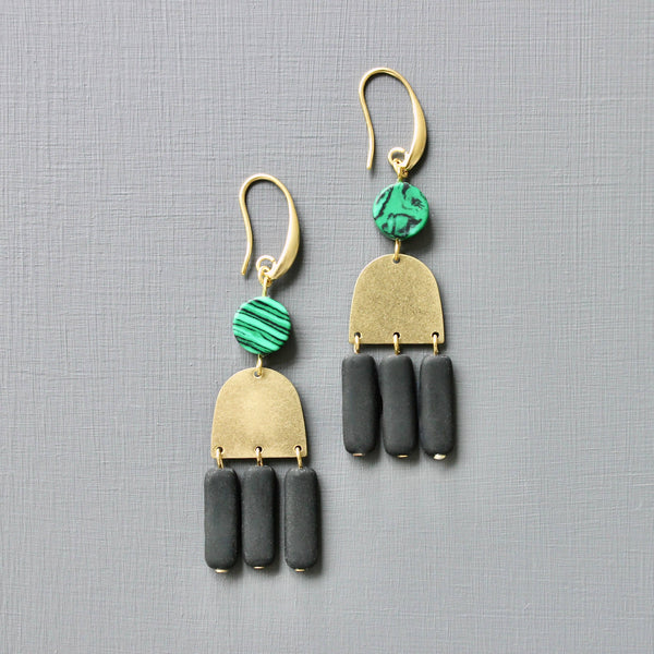 Malachite & Black Glass Earrings