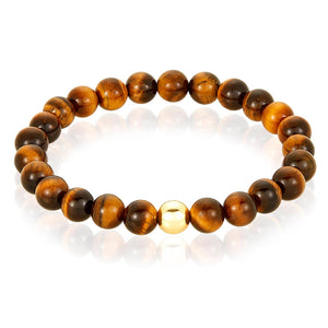 Natural Stone and Hematite Bead Stretch Bracelet (8mm): Tiger Eye