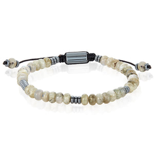 Rondelle Natural Stone and Hematite Bead Adjustable Bracelet: Labradorite