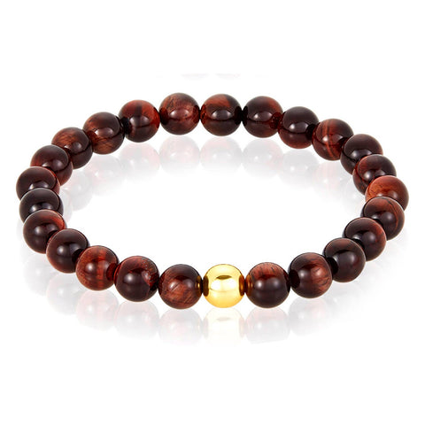 Natural Stone and Hematite Bead Stretch Bracelet (8mm): Red Tiger Eye